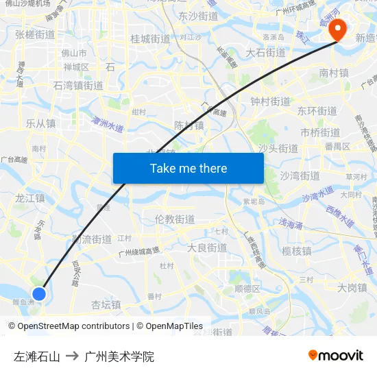 左滩石山 to 广州美术学院 map