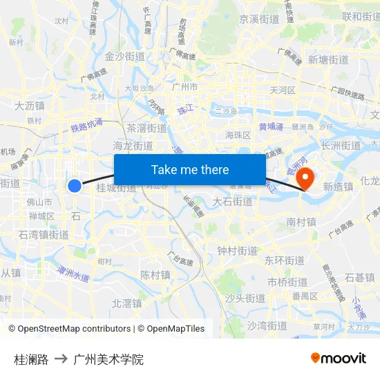 桂澜路 to 广州美术学院 map