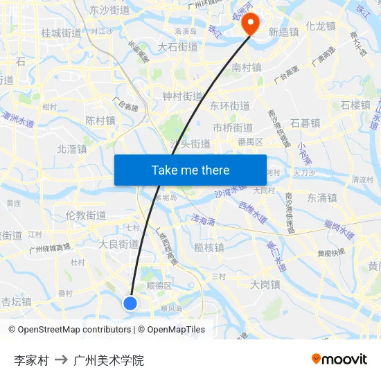 李家村 to 广州美术学院 map