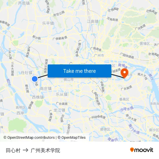 田心村 to 广州美术学院 map