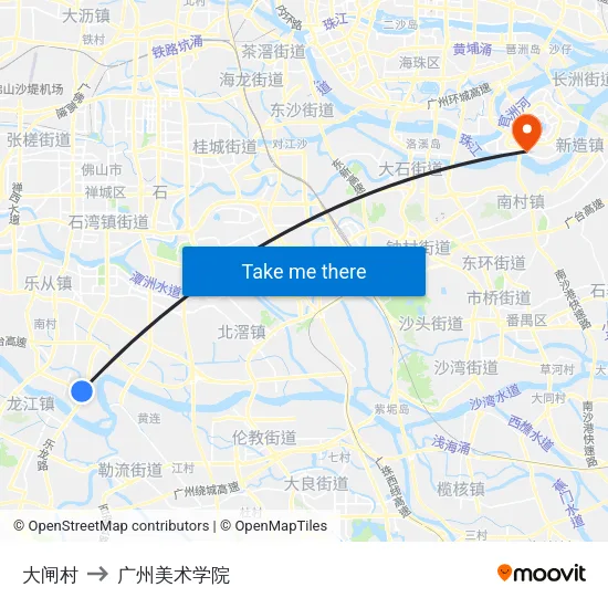 大闸村 to 广州美术学院 map