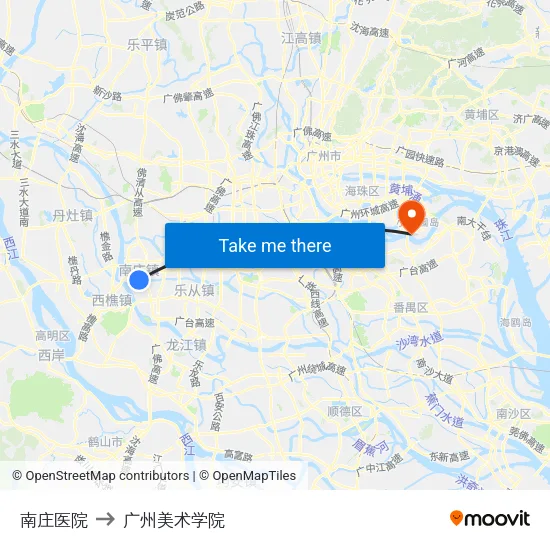 南庄医院 to 广州美术学院 map
