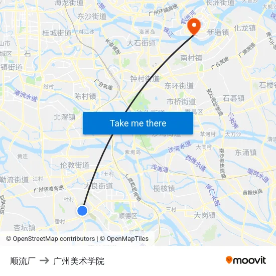 顺流厂 to 广州美术学院 map