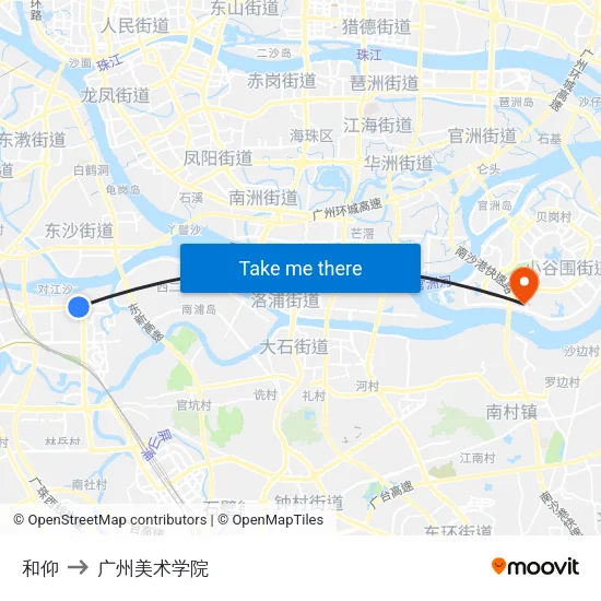 和仰 to 广州美术学院 map