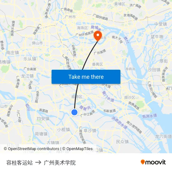 容桂客运站 to 广州美术学院 map