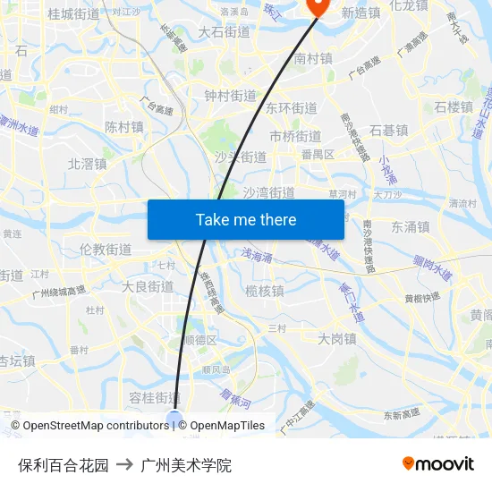 保利百合花园 to 广州美术学院 map