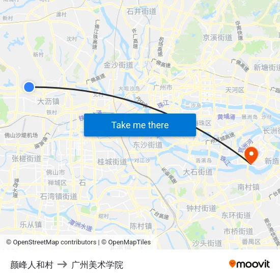 颜峰人和村 to 广州美术学院 map