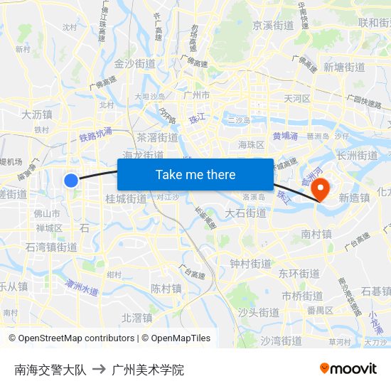 南海交警大队 to 广州美术学院 map