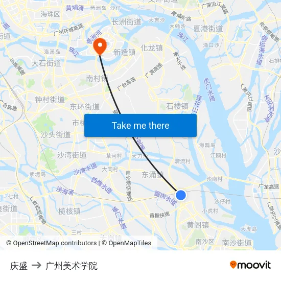 庆盛 to 广州美术学院 map