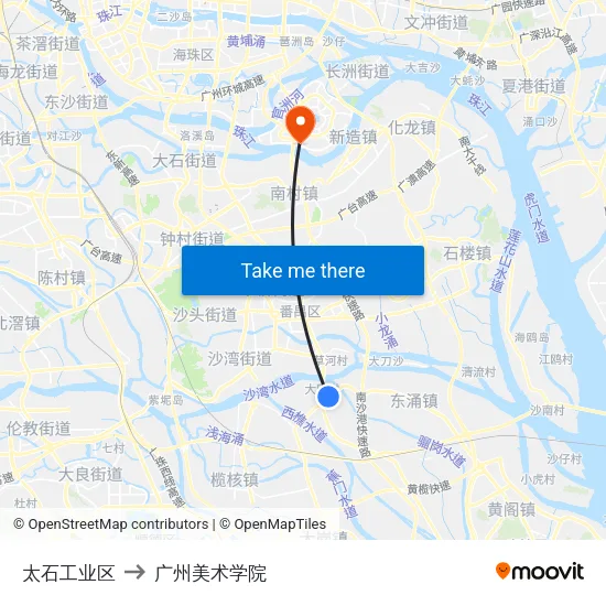 太石工业区 to 广州美术学院 map
