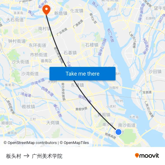 板头村 to 广州美术学院 map