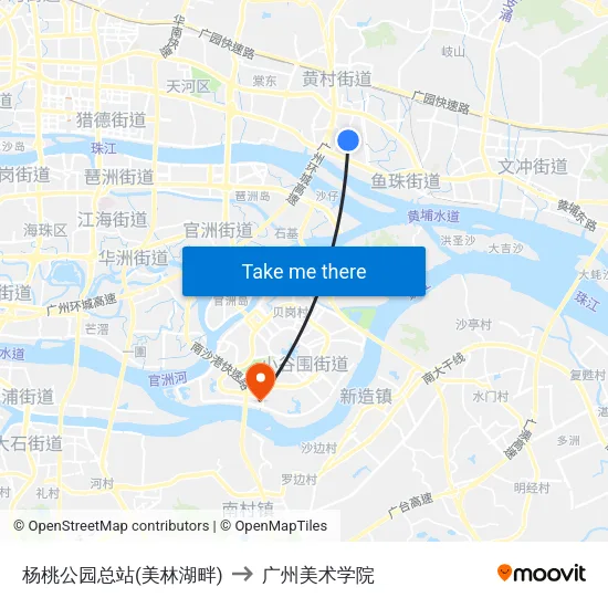 杨桃公园总站(美林湖畔) to 广州美术学院 map