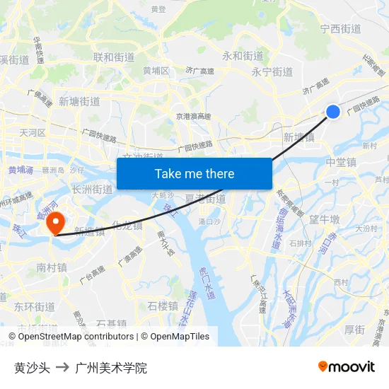 黄沙头 to 广州美术学院 map
