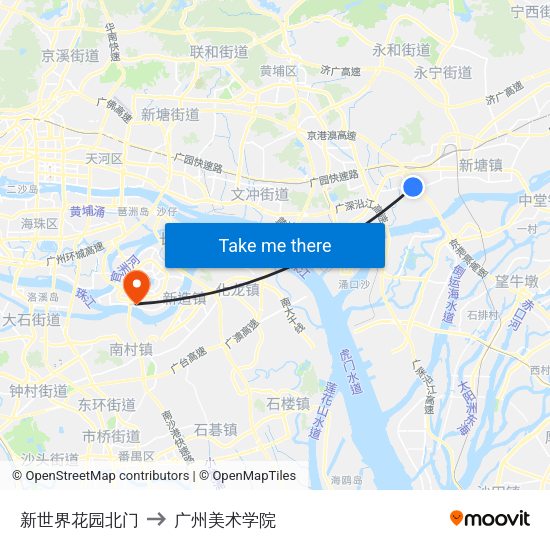 新世界花园北门 to 广州美术学院 map