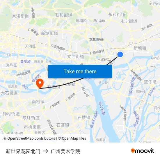新世界花园北门 to 广州美术学院 map