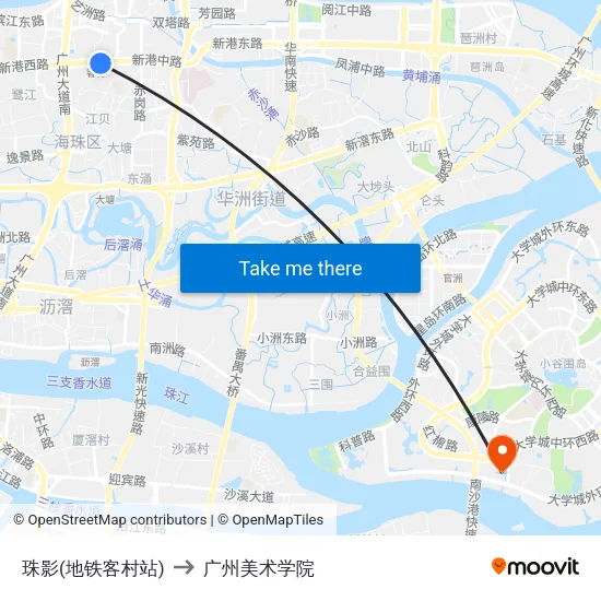 珠影(地铁客村站) to 广州美术学院 map