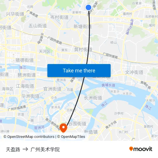天盈路 to 广州美术学院 map