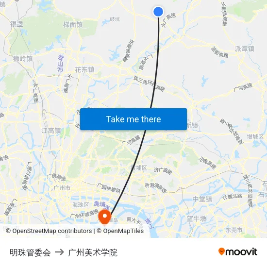 明珠管委会 to 广州美术学院 map