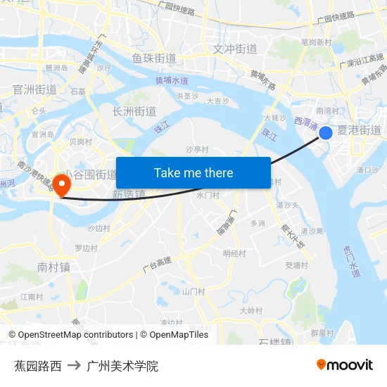 蕉园路西 to 广州美术学院 map