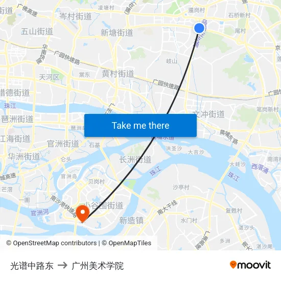 光谱中路东 to 广州美术学院 map