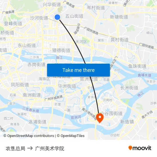 农垦总局 to 广州美术学院 map