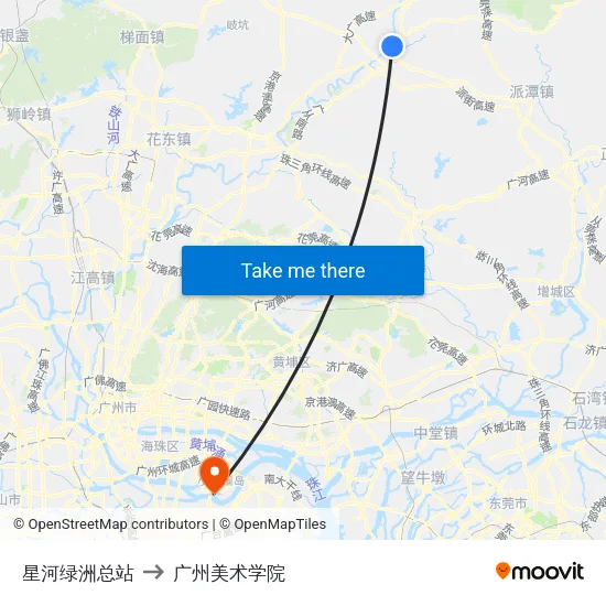 星河绿洲总站 to 广州美术学院 map