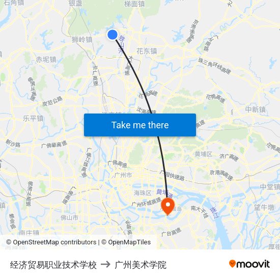 经济贸易职业技术学校 to 广州美术学院 map