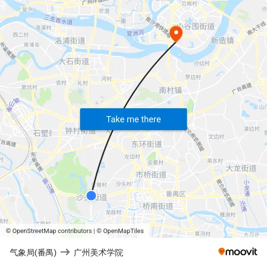 气象局(番禺) to 广州美术学院 map