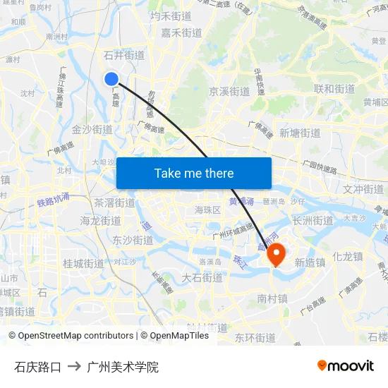 石庆路口 to 广州美术学院 map