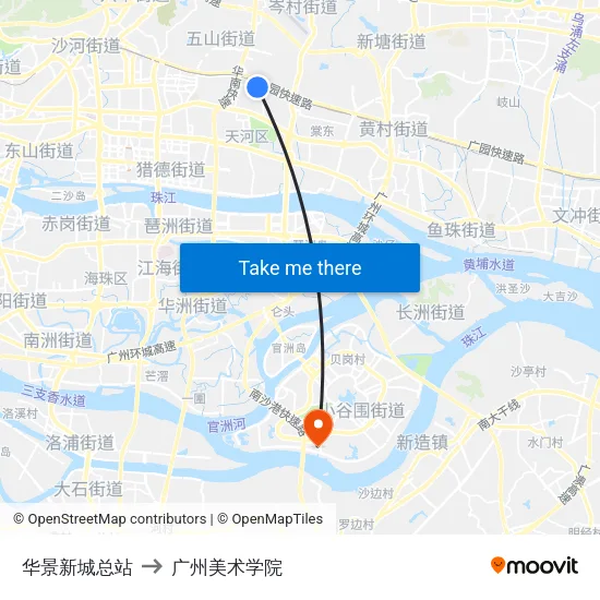 华景新城总站 to 广州美术学院 map