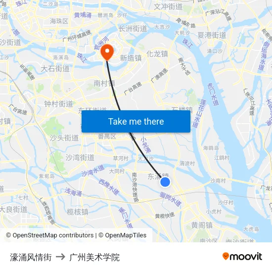 濠涌风情街 to 广州美术学院 map