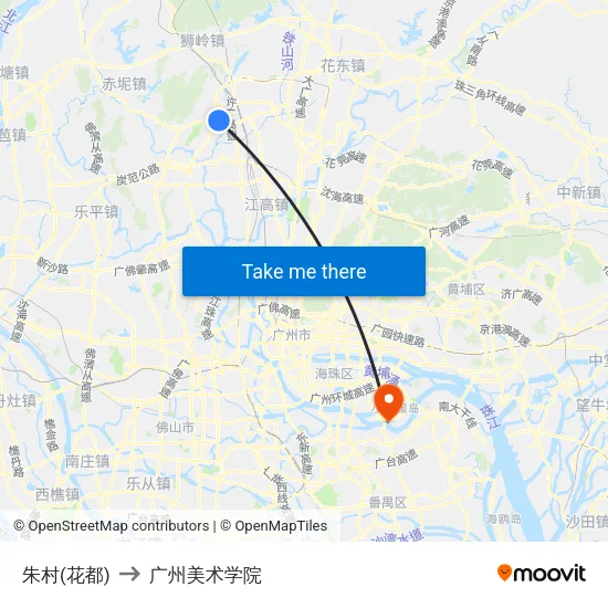 朱村(花都) to 广州美术学院 map