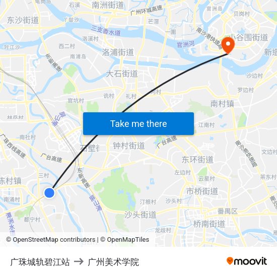 广珠城轨碧江站 to 广州美术学院 map