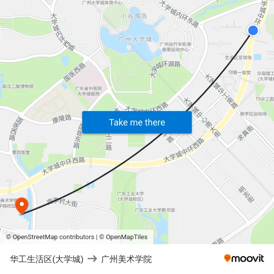 华工生活区(大学城) to 广州美术学院 map
