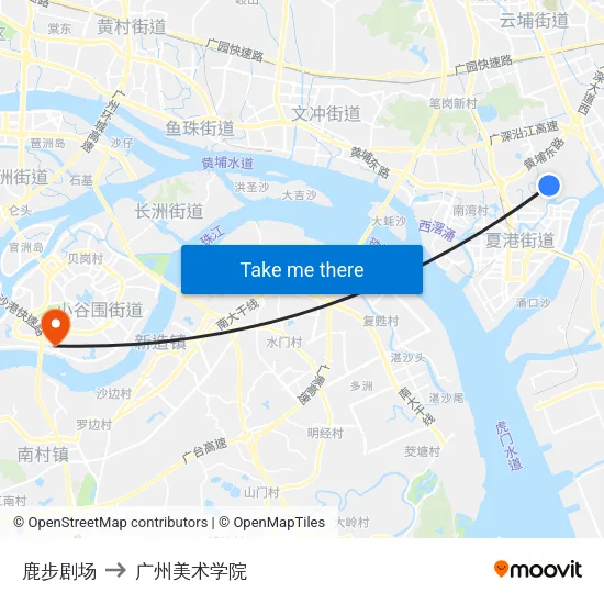 鹿步剧场 to 广州美术学院 map