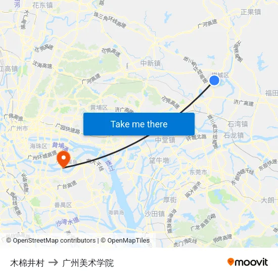 木棉井村 to 广州美术学院 map