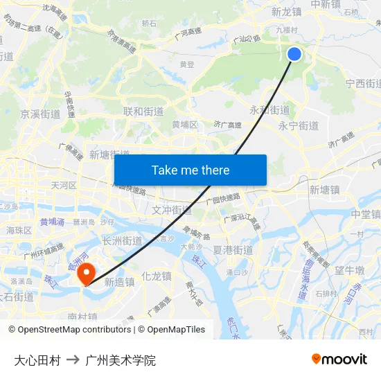 大心田村 to 广州美术学院 map