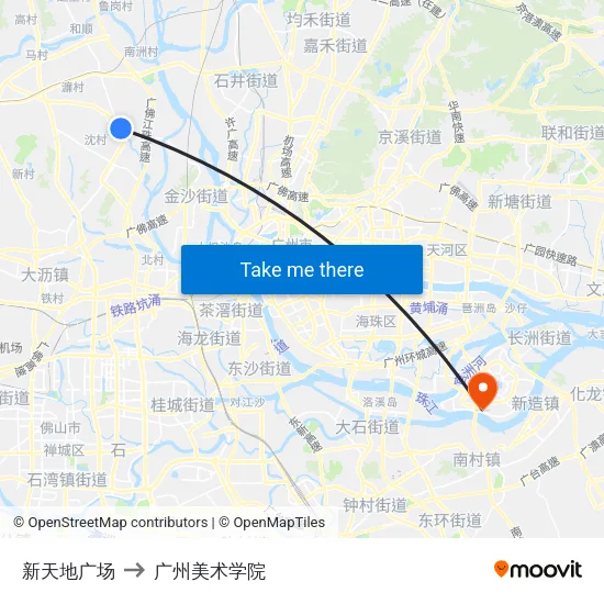 新天地广场 to 广州美术学院 map