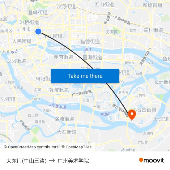 大东门(中山三路) to 广州美术学院 map