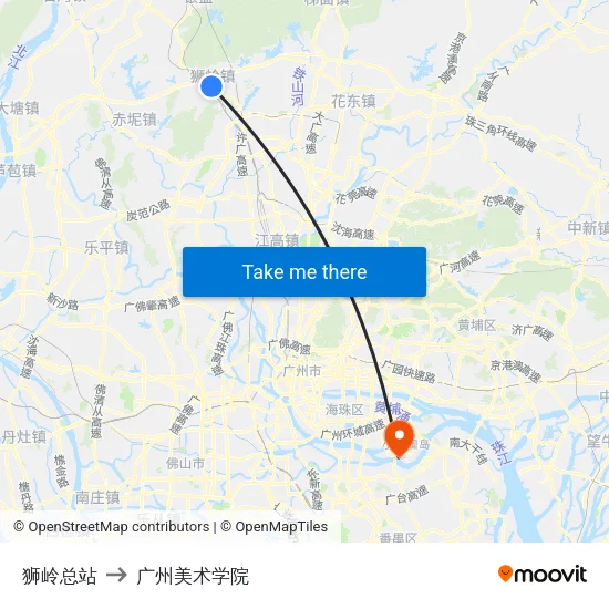狮岭总站 to 广州美术学院 map
