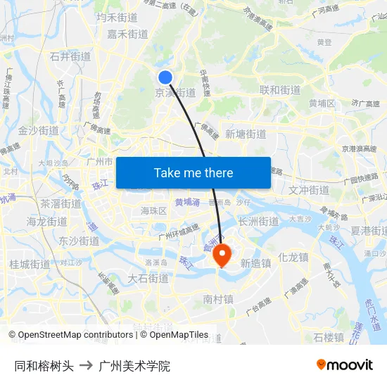 同和榕树头 to 广州美术学院 map
