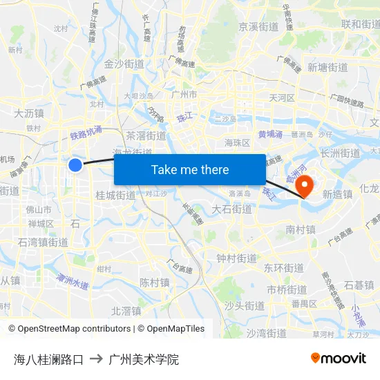 海八桂澜路口 to 广州美术学院 map