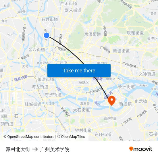 潭村北大街 to 广州美术学院 map
