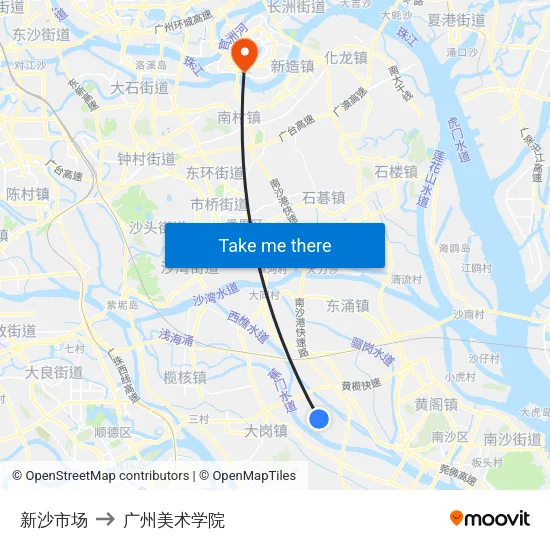 新沙市场 to 广州美术学院 map