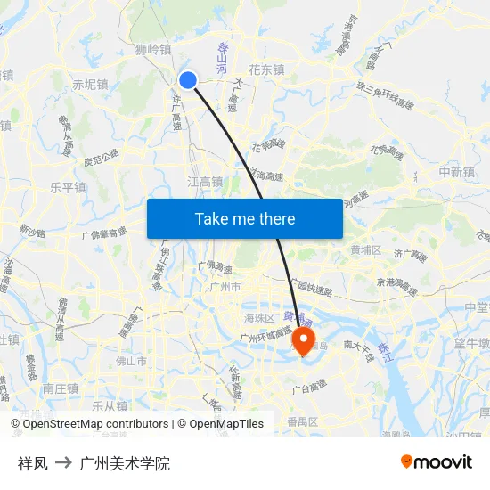 祥凤 to 广州美术学院 map
