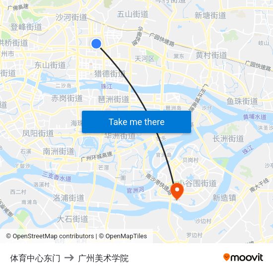 体育中心东门 to 广州美术学院 map