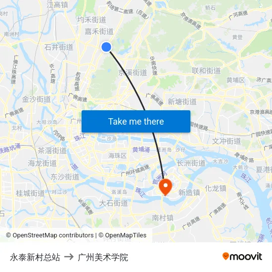 永泰新村总站 to 广州美术学院 map