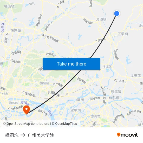 樟洞坑 to 广州美术学院 map