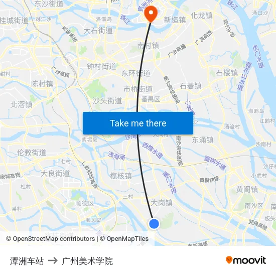 潭洲车站 to 广州美术学院 map