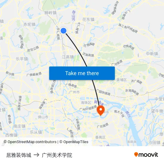 居雅装饰城 to 广州美术学院 map